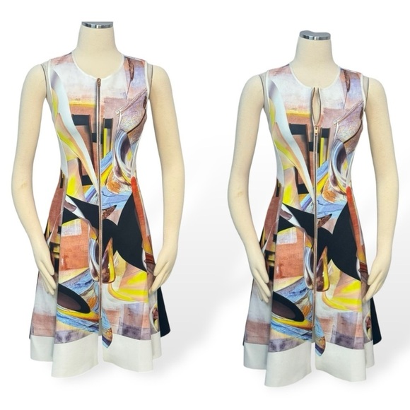 Clover Canyon Abstract Geometric Print Neoprene Scuba Fit & Flare Mini Dress - Picture 6 of 14